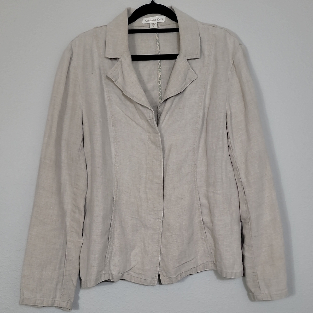 Coldwater Creek 100% Linen Blazer Size 6/S Cream Beige Button Up Womens Business